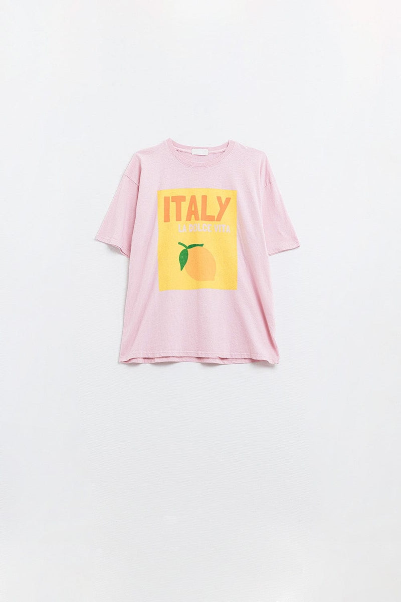 Q2 Women's Tees & Tanks One Size / Pink Italy La Dolce Vita Baby Pink T-Shirt With Graphic Print