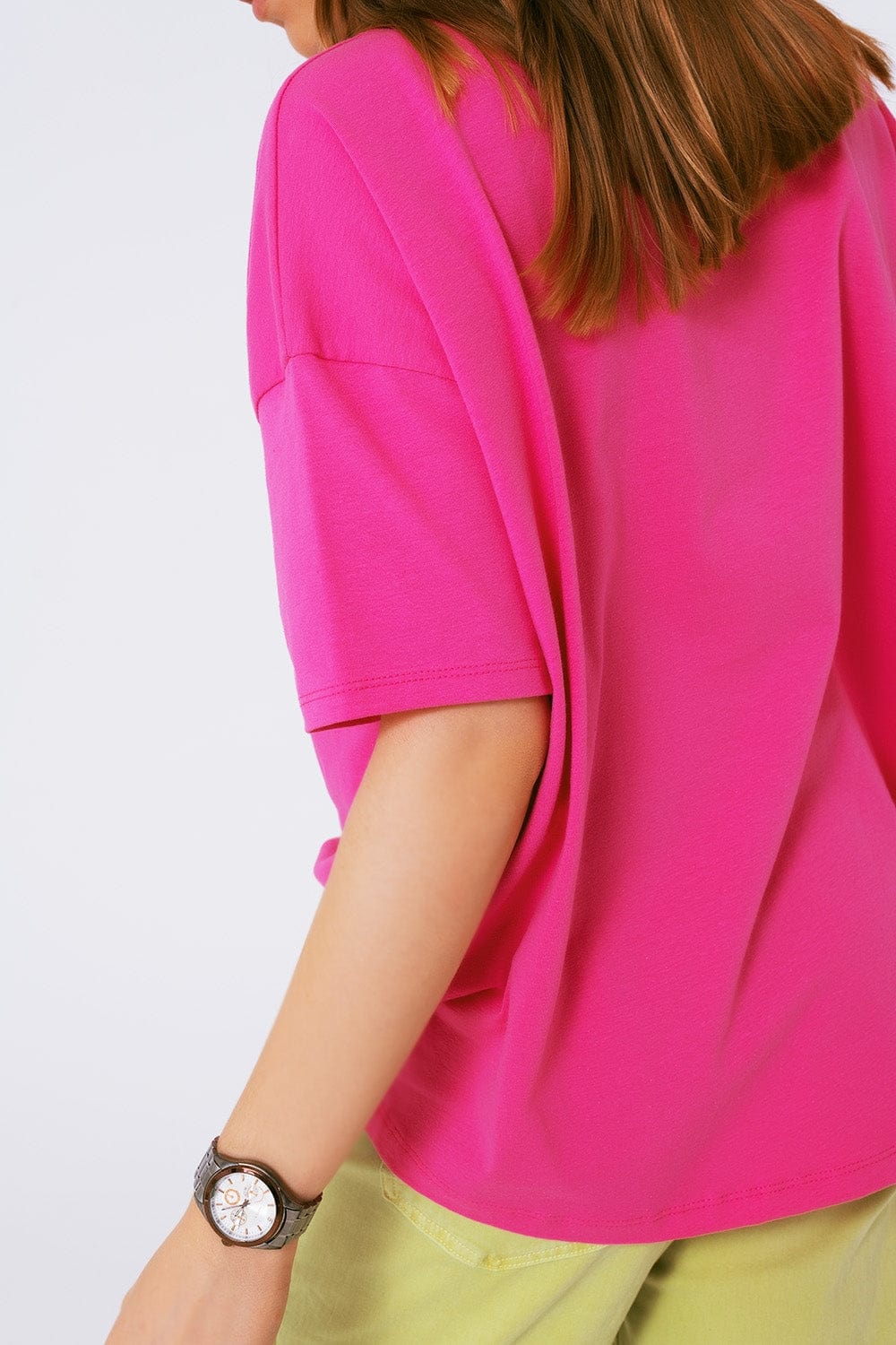 Q2 Women's Tees & Tanks One Size / Pink Loose-Fitting Fuchsia T-Shirt With Colored Bear