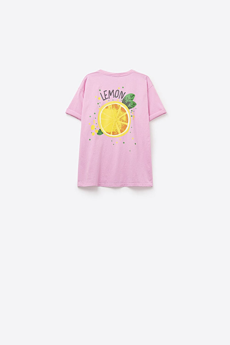 Q2 Women's Tees & Tanks One Size / Pink Made In Italy Pink T-Shirt With Lemon Graphic