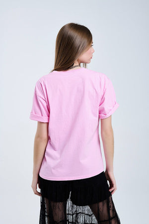 Q2 Women's Tees & Tanks One Size / Pink Pink Rebel Graphic Tee With Leopard Print Tongue