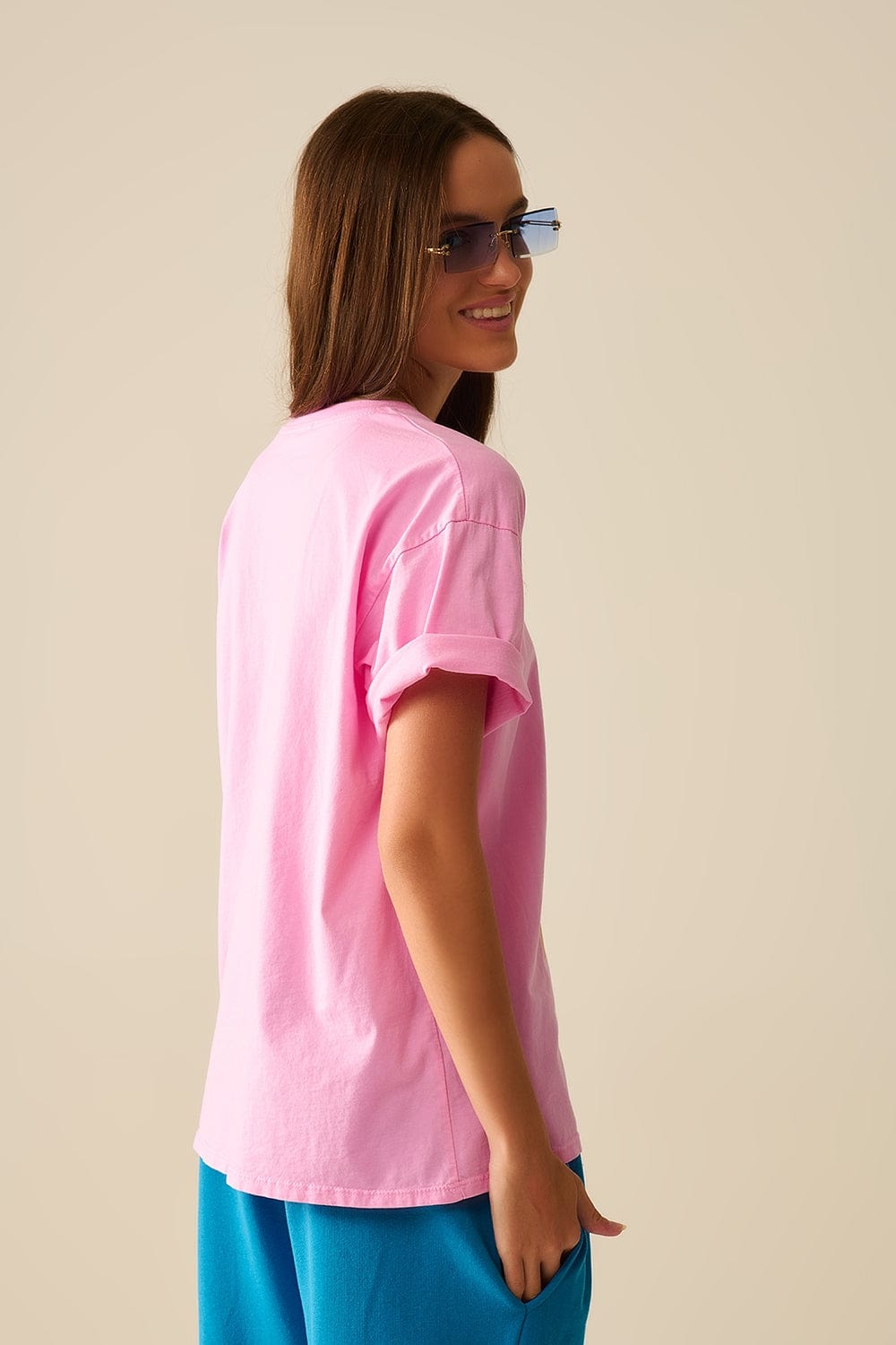 Q2 Women's Tees & Tanks One Size / Pink Pink T-Shirt Made In Italy With A Vintage Girl Graphic
