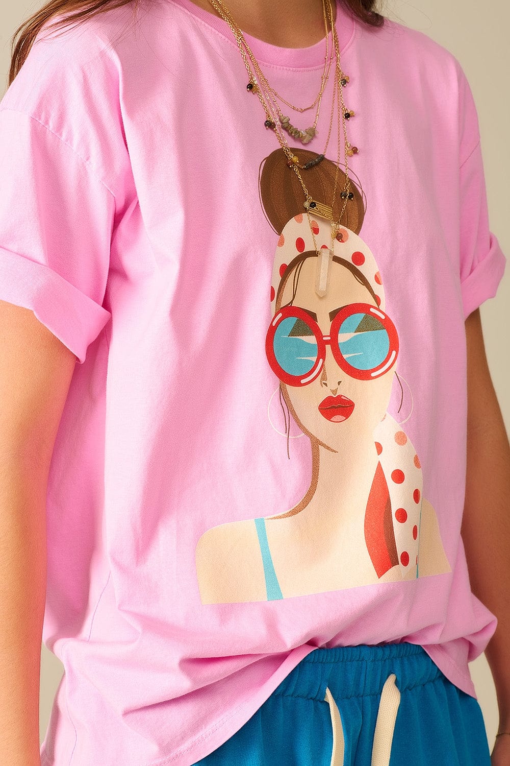 Q2 Women's Tees & Tanks One Size / Pink Pink T-Shirt Made In Italy With A Vintage Girl Graphic