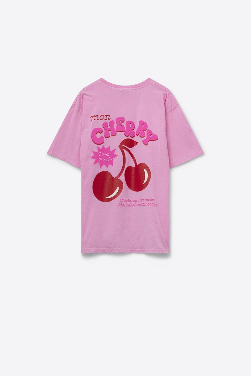 Q2 Women's Tees & Tanks One Size / Pink Pink T-Shirt With Cherry In Logo And Letters