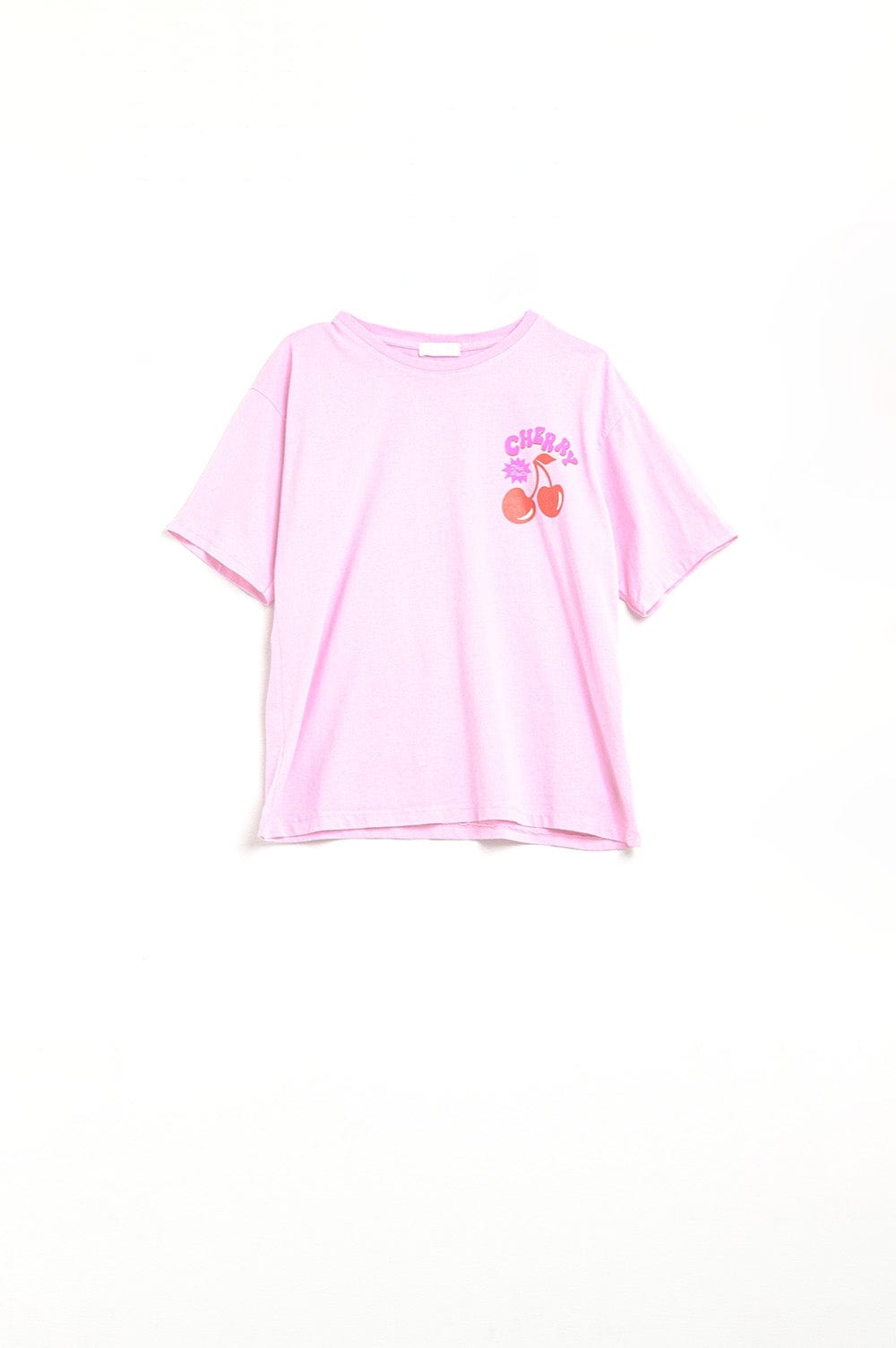 Q2 Women's Tees & Tanks One Size / Pink Pink T-Shirt With Cherry In Logo And Letters