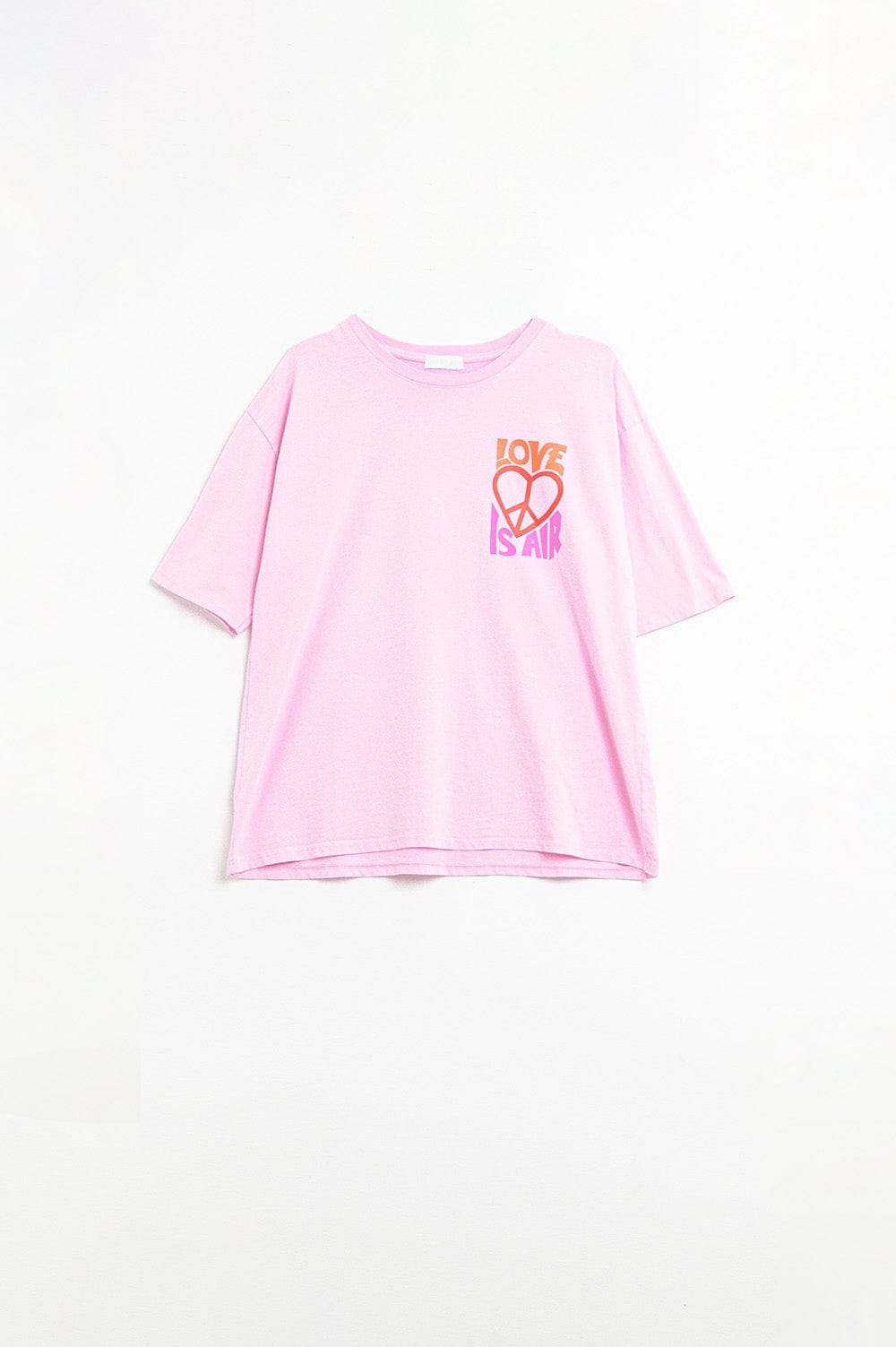 Q2 Women's Tees & Tanks One Size / Pink Pink T-Shirt With Love Is Air And Heart With Peace Logo