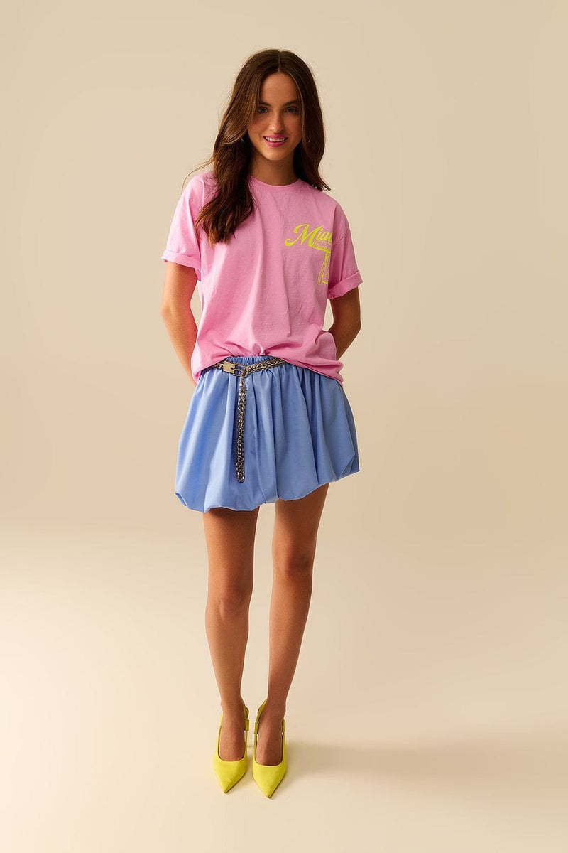 Q2 Women's Tees & Tanks One Size / Pink Pink T-Shirt With Miami Logo Print In Yellow