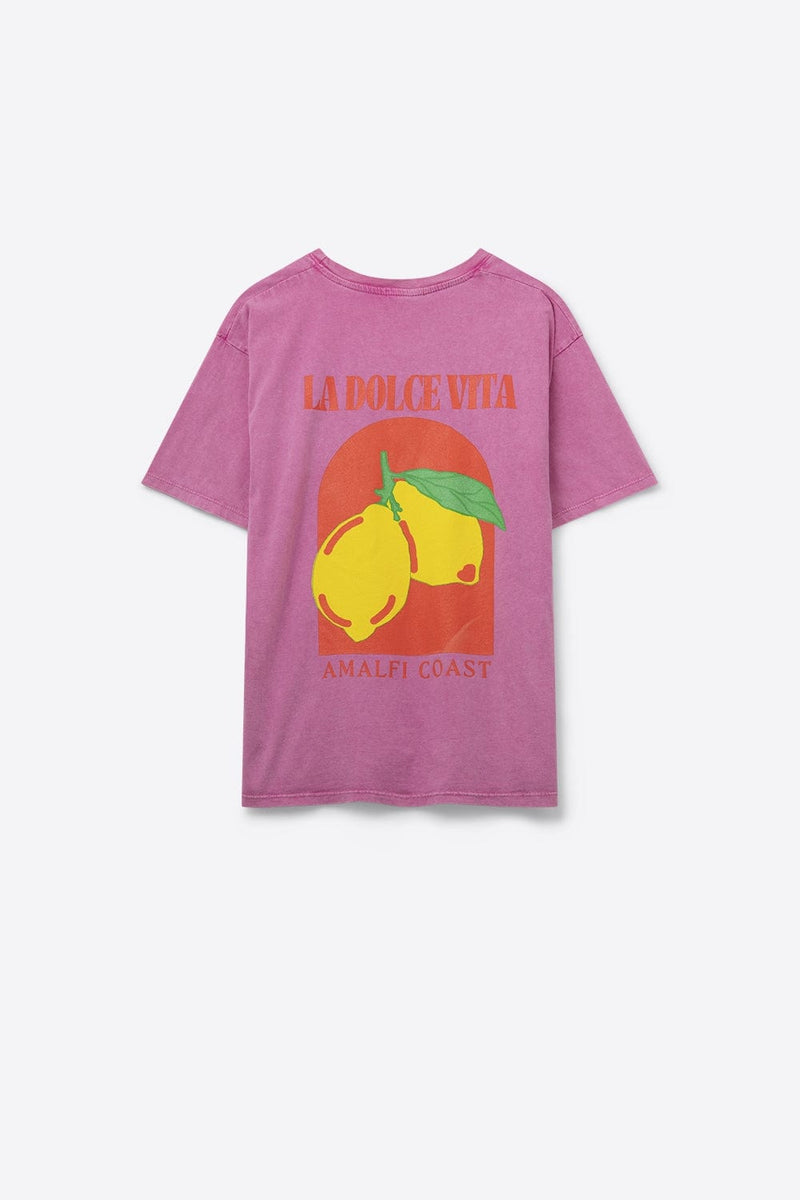Q2 Women's Tees & Tanks One Size / Pink Relaxed Fit T-Shirt With La Dolce Vita Print In Pink