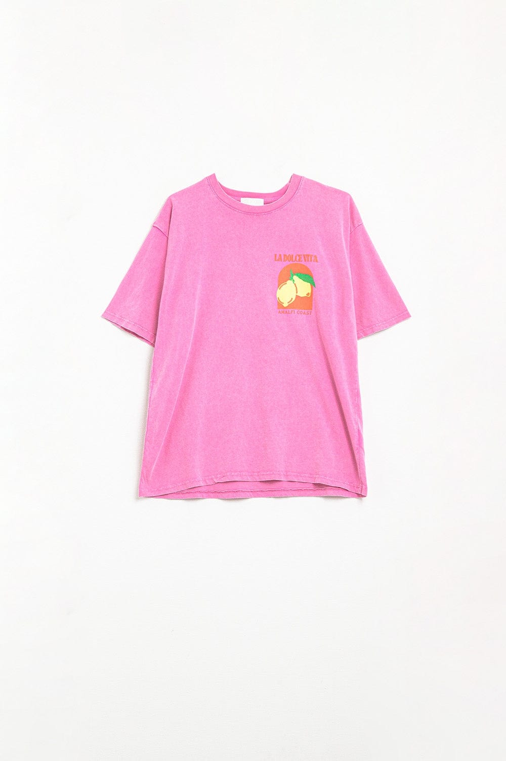 Q2 Women's Tees & Tanks One Size / Pink Relaxed Fit T-Shirt With La Dolce Vita Print In Pink