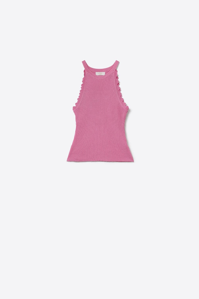 Q2 Women's Tees & Tanks One Size / Pink Sleeveless Pink Top With Wave Details