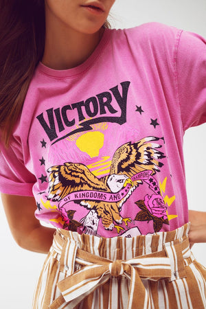 Q2 Women's Tees & Tanks One Size / Pink T-Shirt With Victory Text In Pink