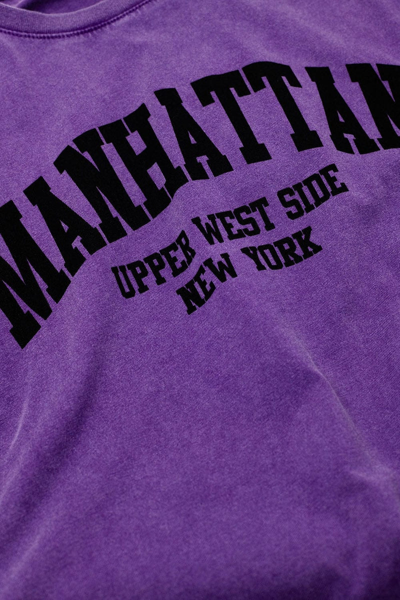 Q2 Women's Tees & Tanks One Size / Purple Purple Relaxed T-Shirt With Manhattan Text