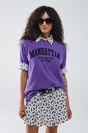 Q2 Women's Tees & Tanks One Size / Purple Purple Relaxed T-Shirt With Manhattan Text