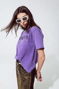 Q2 Women's Tees & Tanks One Size / Purple Relaxed Fit T-Shirt In Washed Purple With London Logo