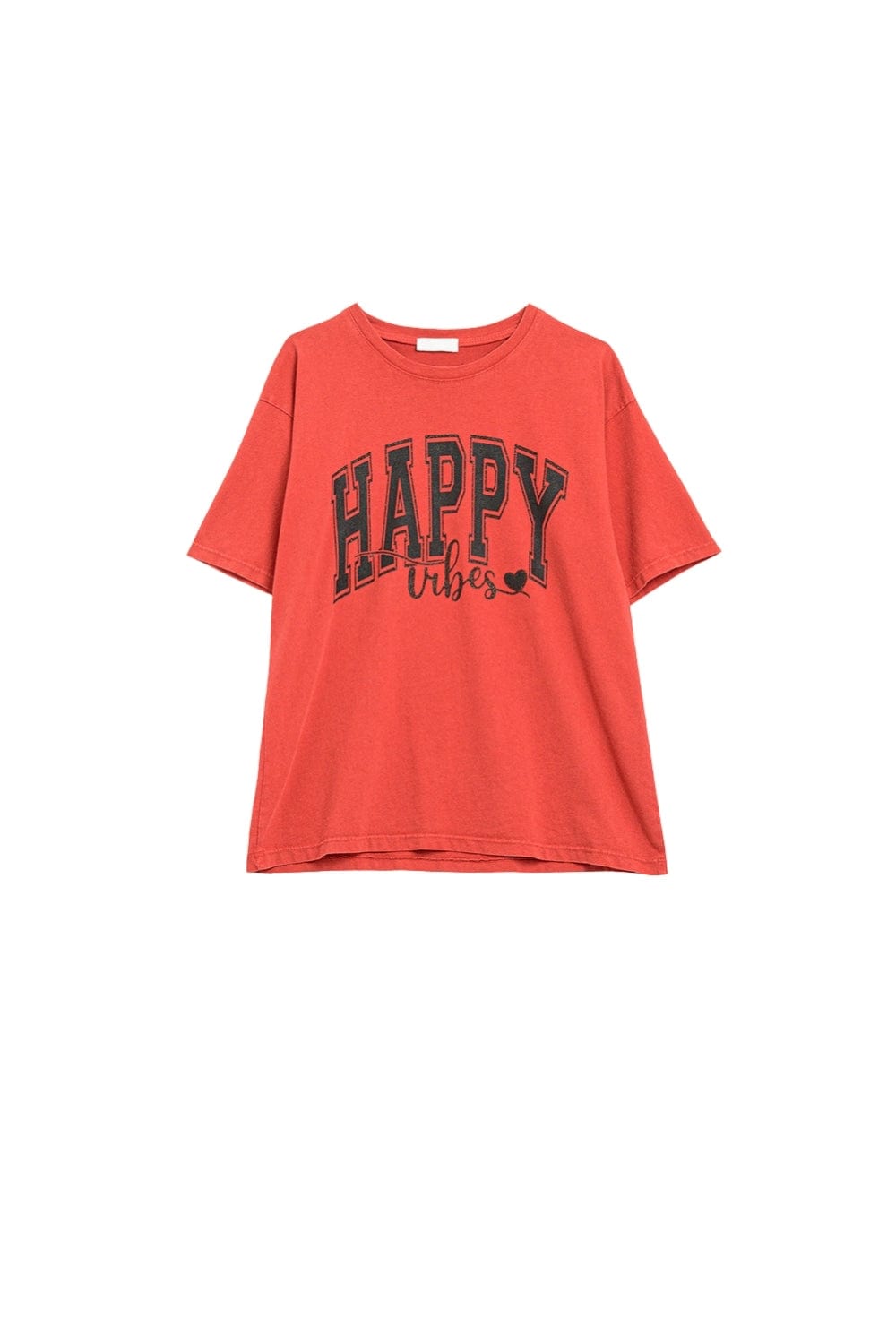 Q2 Women's Tees & Tanks One Size / Red Happy Vibes Graphic Relaxed T-Shirt In Red Color