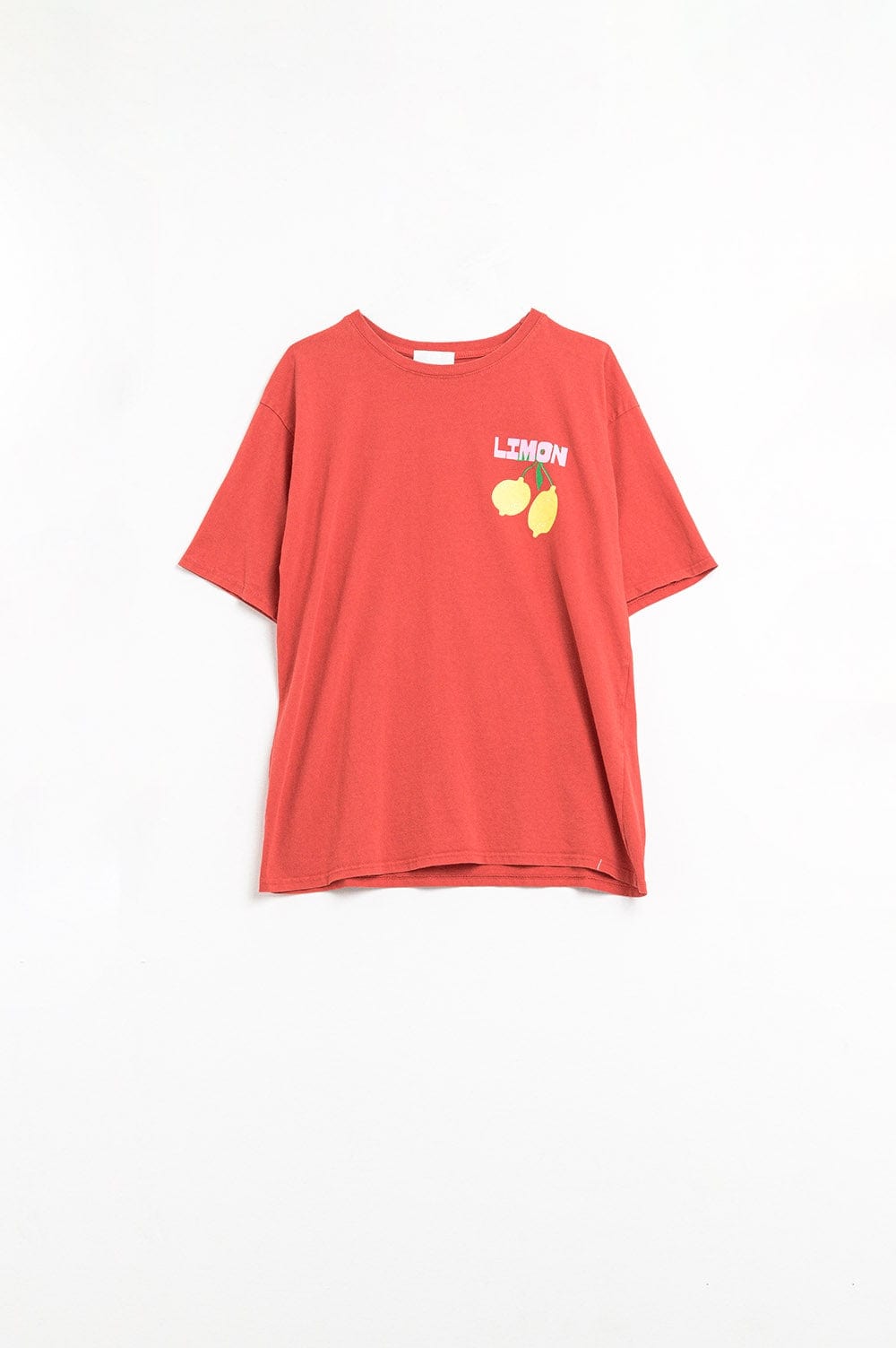 Q2 Women's Tees & Tanks One Size / Red Relaxed Red T-Shirt With Lemon Print Made In Italy