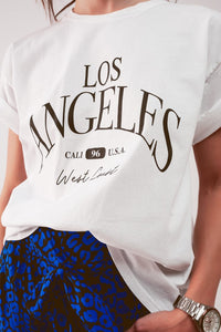 Q2 Women's Tees & Tanks One Size / White / China Los Angeles Slogan T Shirt in White