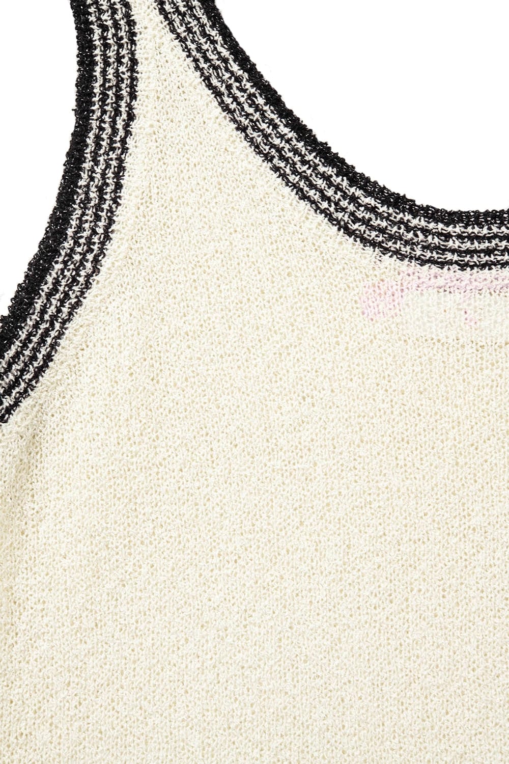 Q2 Women's Tees & Tanks One Size / White Cream Knit Tank Top With Black Trim