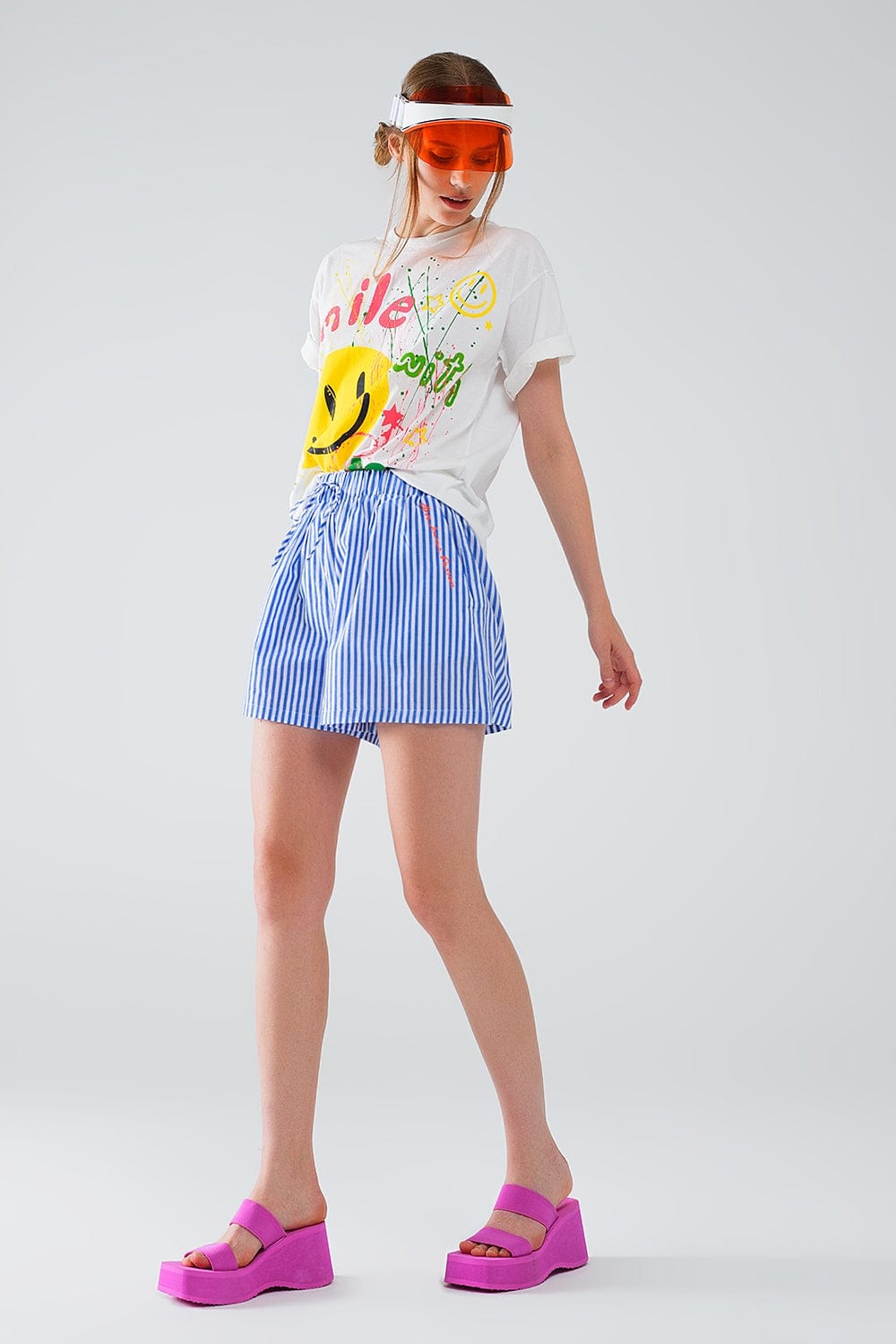 Q2 Women's Tees & Tanks One Size / White Graphic Smile With Me Text T-Shirt In White