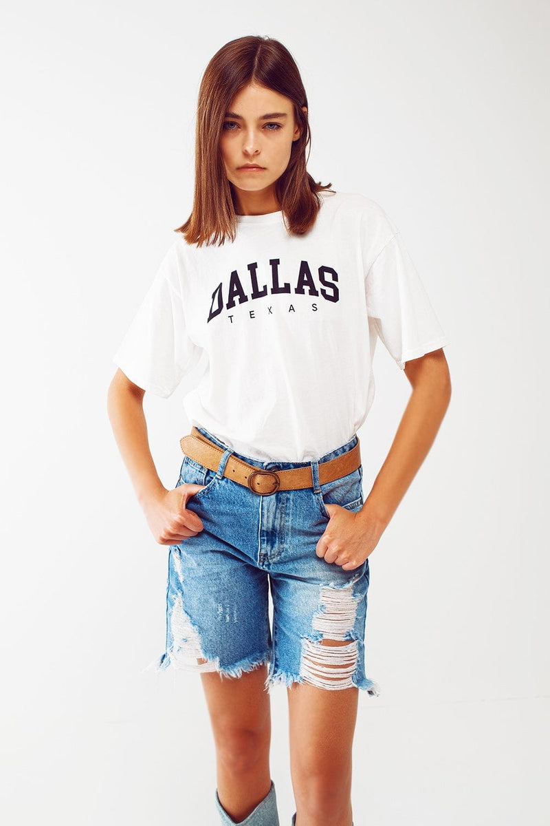 Q2 Women's Tees & Tanks One Size / White / Italia T Shirt with Dallas Texas Text in White