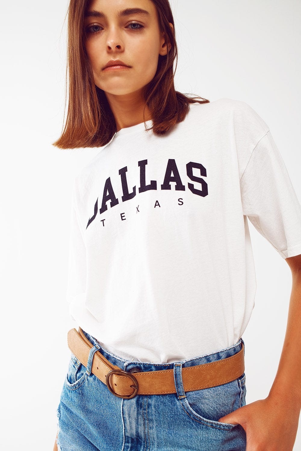 Q2 Women's Tees & Tanks One Size / White / Italia T Shirt with Dallas Texas Text in White