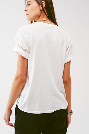 Q2 Women's Tees & Tanks One Size / White / Italia T-Shirt with Victory tT-Shirt with Victory Text in Grayish Whiteext in grayish White