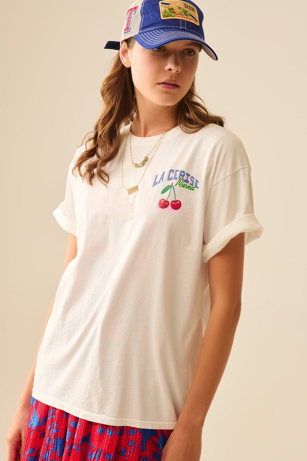 Q2 Women's Tees & Tanks One Size / White Made In Italy White T-Shirt With La Cerise Market Saint-Tropez Graphic