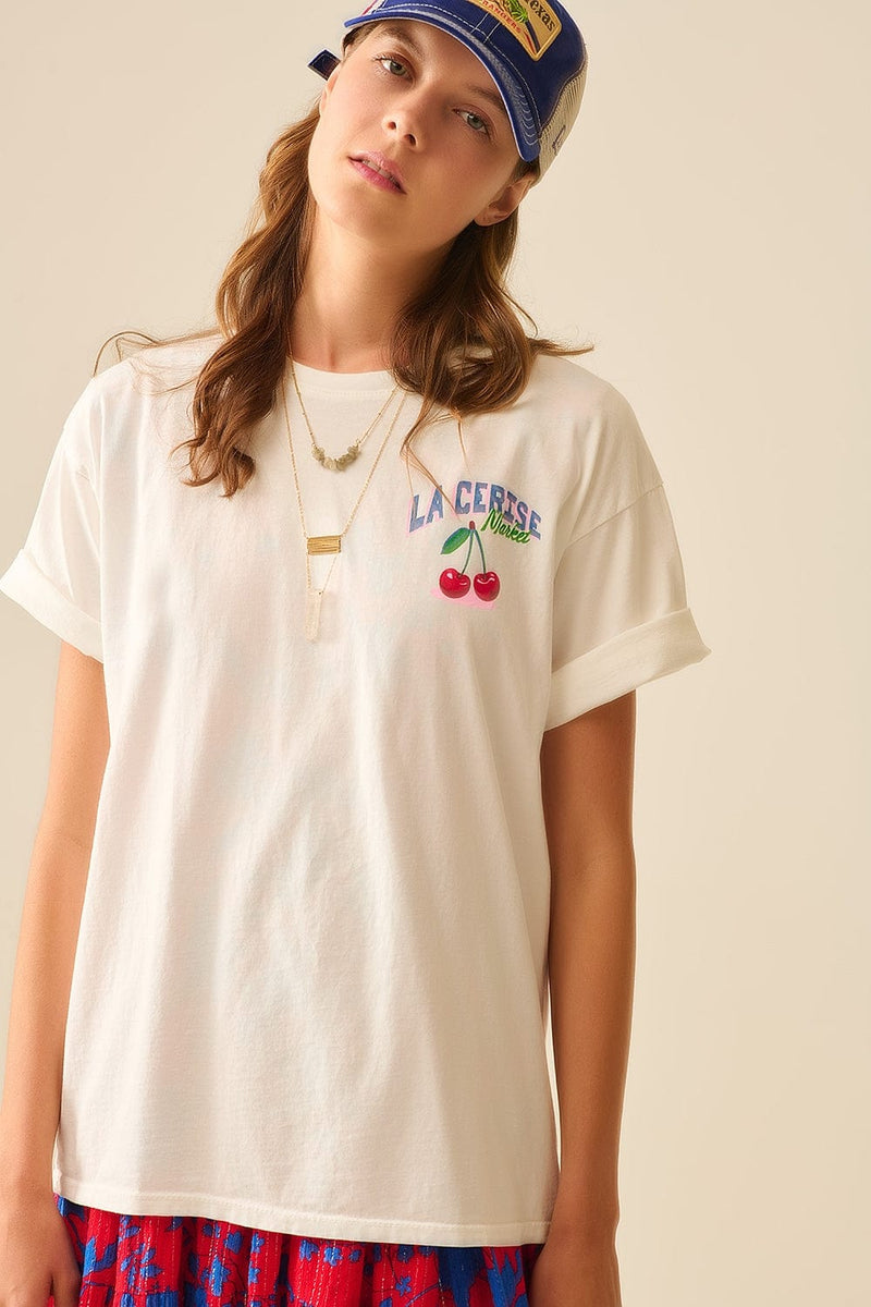 Q2 Women's Tees & Tanks One Size / White Made In Italy White T-Shirt With La Cerise Market Saint-Tropez Graphic