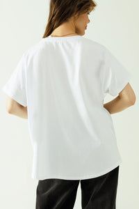 Q2 Women's Tees & Tanks One Size / White Oversize White T-Shirt Printed Paris 1970 In Black