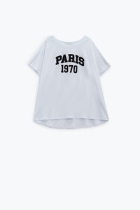 Q2 Women's Tees & Tanks One Size / White Oversize White T-Shirt Printed Paris 1970 In Black