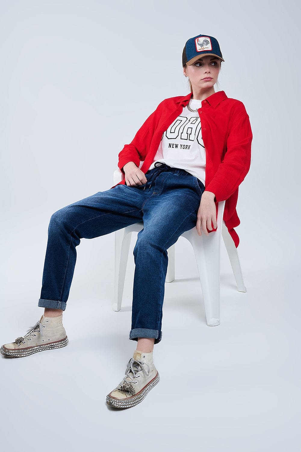 Q2 Women's Tees & Tanks One Size / White Oversized White T-Shirt With Soho New York At The Front