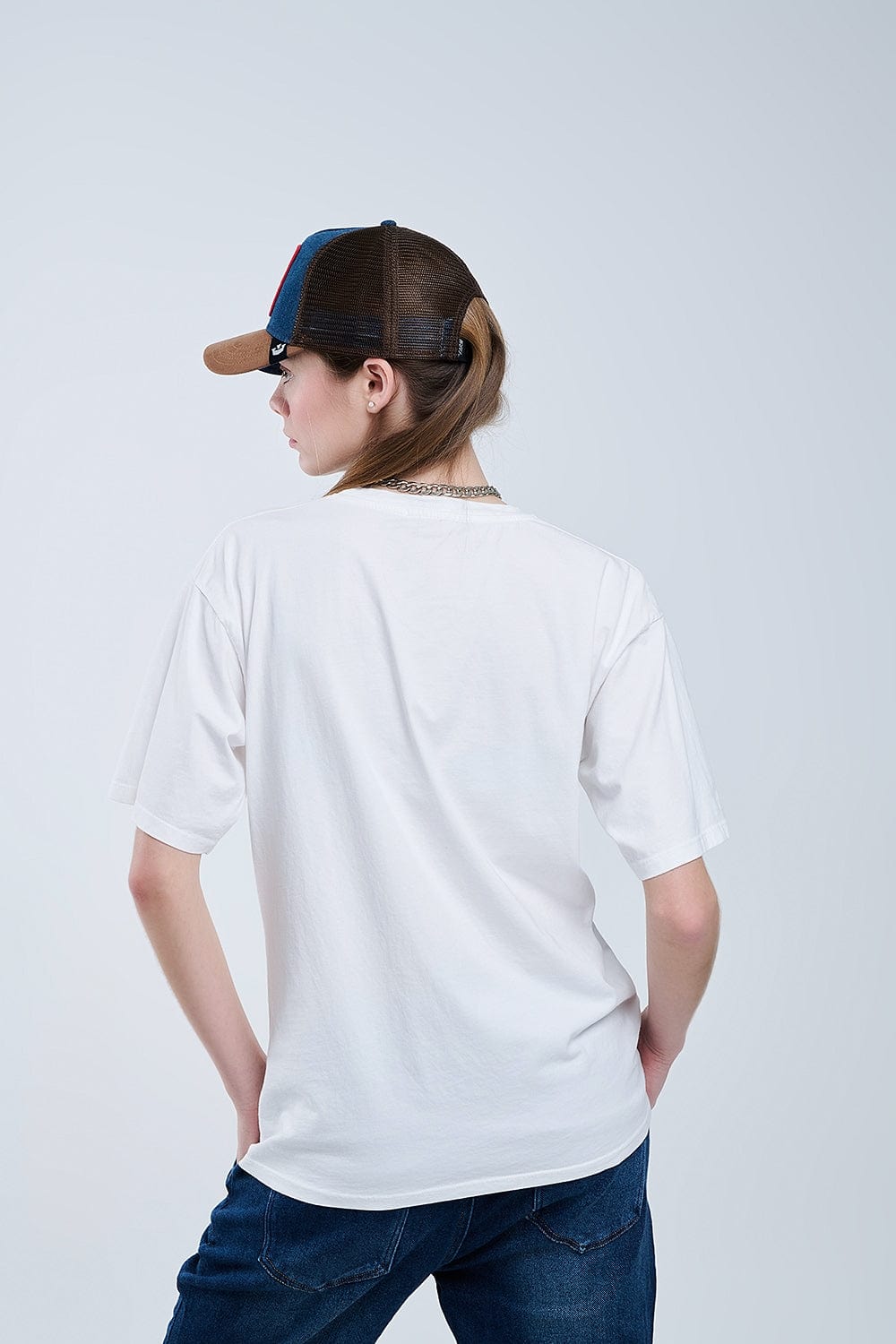 Q2 Women's Tees & Tanks One Size / White Oversized White T-Shirt With Soho New York At The Front