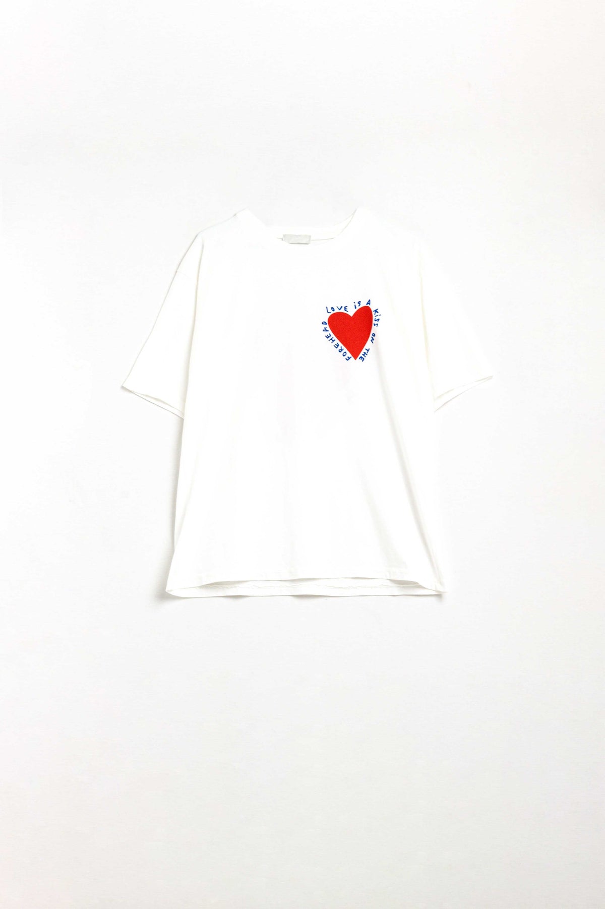 Q2 Women's Tees & Tanks One Size / White Relaxed White T-Shirt Featuring A Heart Design On Both The Front And Back