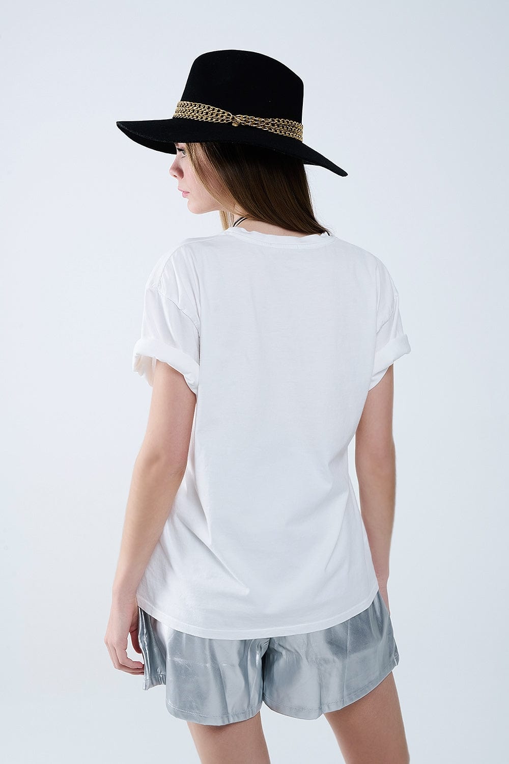 Q2 Women's Tees & Tanks One Size / White Relaxed White T-Shirt With Ciao In Leopard Print