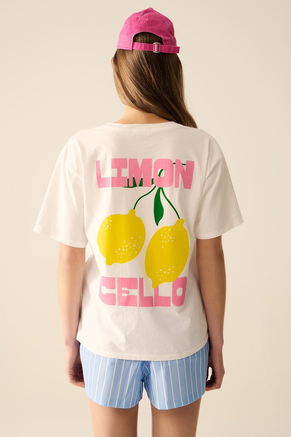 Q2 Women's Tees & Tanks One Size / White Relaxed White T-Shirt With Lemon Print