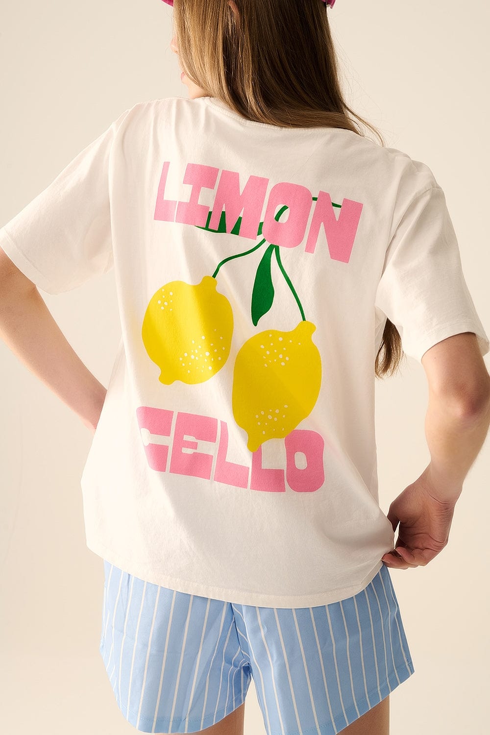 Q2 Women's Tees & Tanks One Size / White Relaxed White T-Shirt With Lemon Print