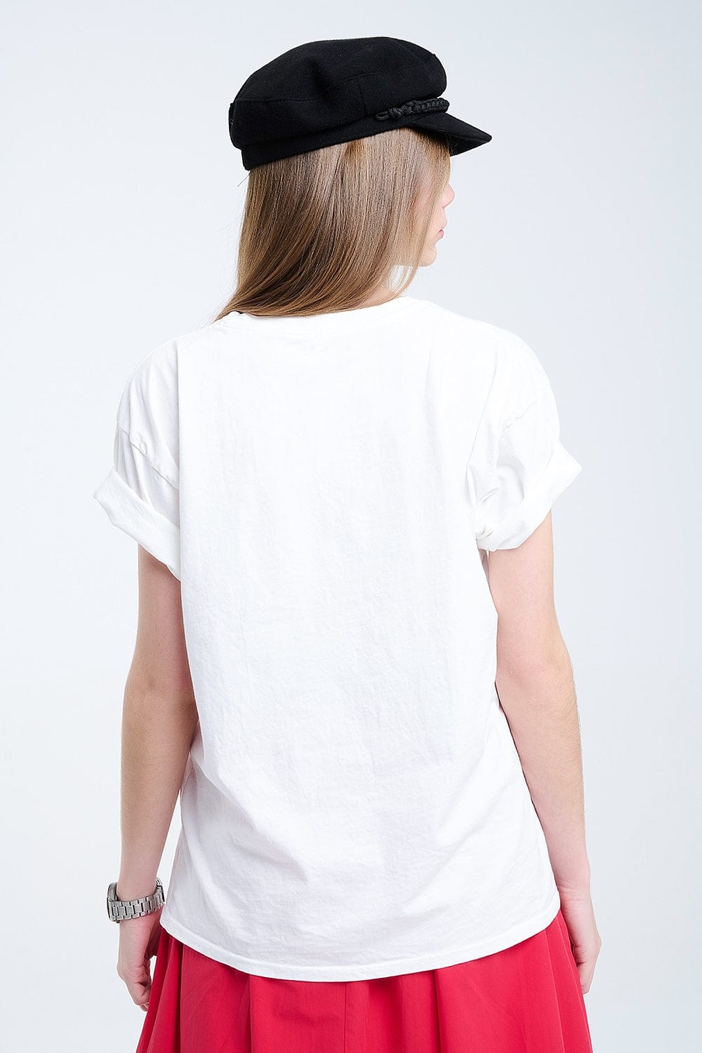 Q2 Women's Tees & Tanks One Size / White Relaxed White T-Shirt With Rebel And Lips Graphic Print
