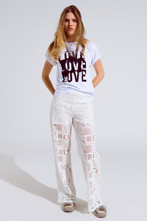 Q2 Women's Tees & Tanks One Size / White Short Sleeve T-Shirt With Love Text On Front In White