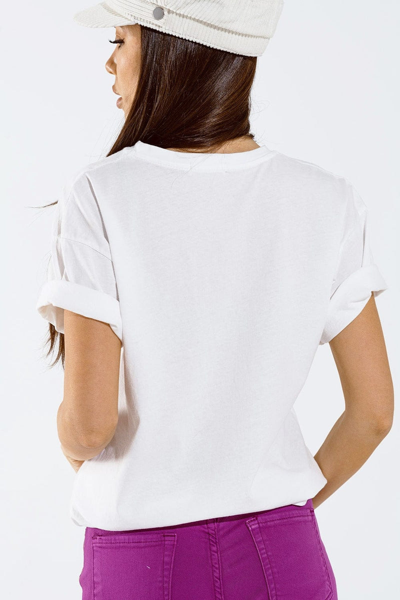 Q2 Women's Tees & Tanks One Size / White T-Shirt With Love Art Deco Digital Print In White