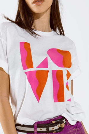Q2 Women's Tees & Tanks One Size / White T-Shirt With Love Art Deco Digital Print In White