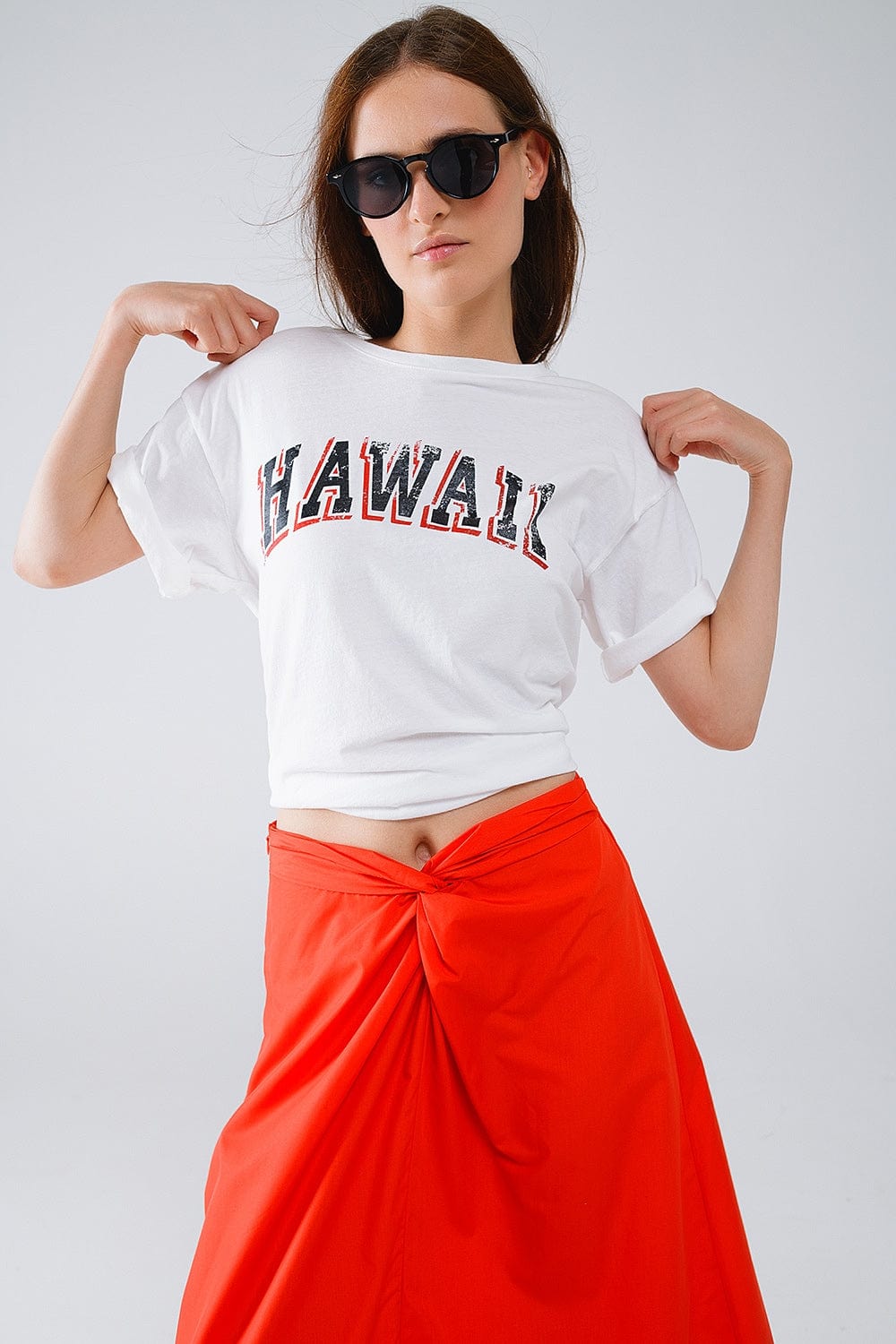 Q2 Women's Tees & Tanks One Size / White Washed Effect Hawaii T-Shirt In White