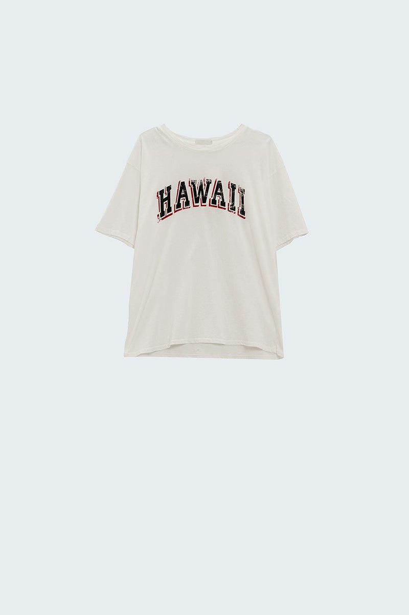 Q2 Women's Tees & Tanks One Size / White Washed Effect Hawaii T-Shirt In White