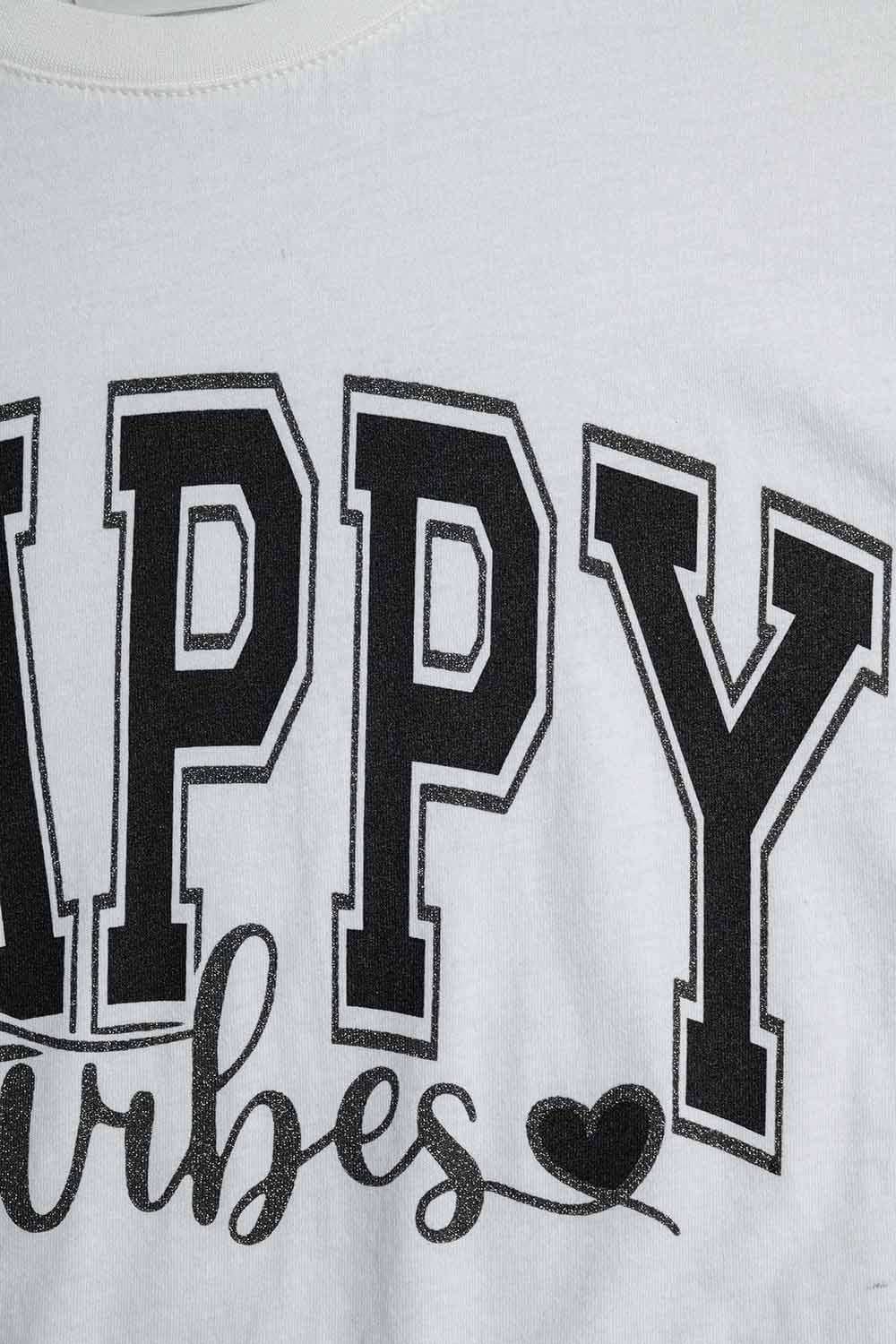 Q2 Women's Tees & Tanks One Size / White White Happy Vibes Graphic Relaxed T-Shirt