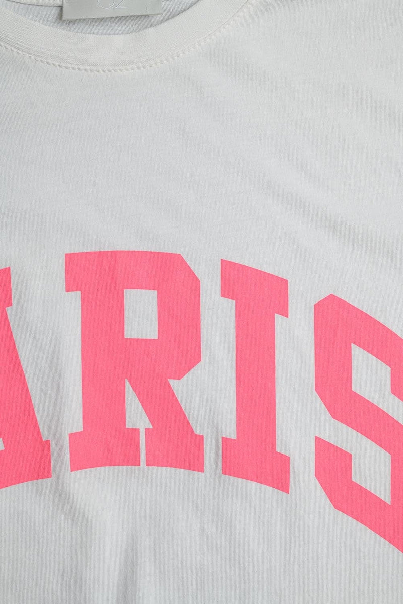 Q2 Women's Tees & Tanks One Size / White White Paris Relaxed T-Shirt With Pink Letters