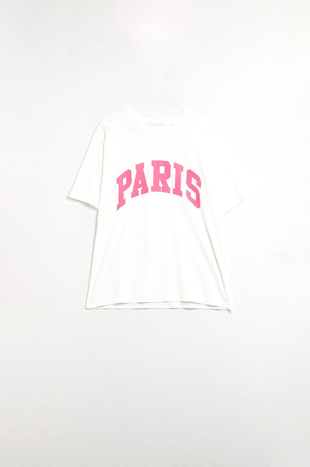Q2 Women's Tees & Tanks One Size / White White Paris Relaxed T-Shirt With Pink Letters