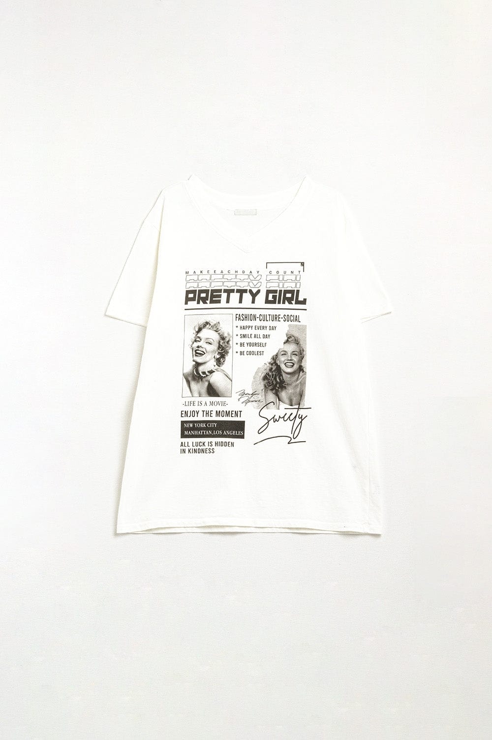 Q2 Women's Tees & Tanks One Size / White White Relaxed Marilyn Monroe T-Shirt With Pop Culture Icons
