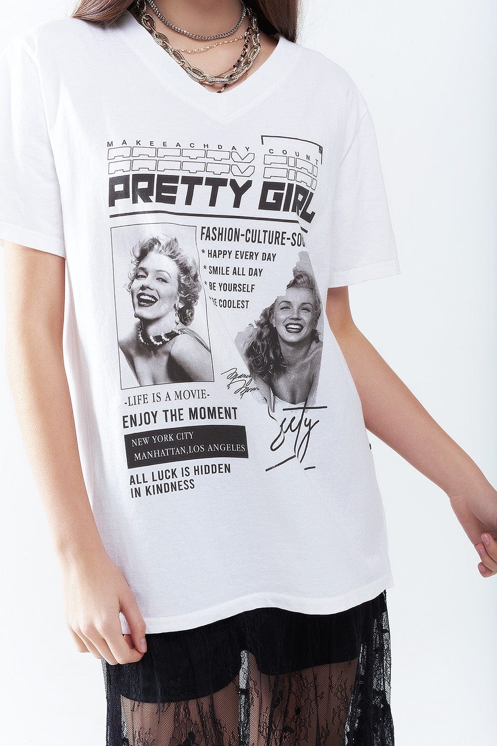 Q2 Women's Tees & Tanks One Size / White White Relaxed Marilyn Monroe T-Shirt With Pop Culture Icons