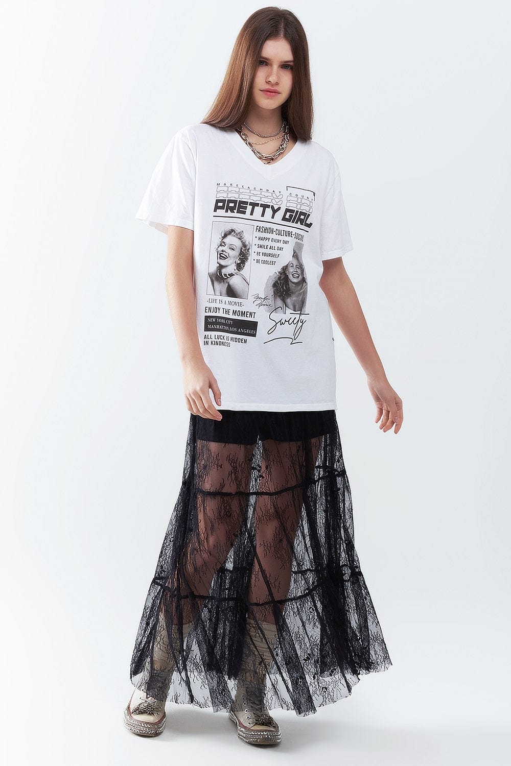 Q2 Women's Tees & Tanks One Size / White White Relaxed Marilyn Monroe T-Shirt With Pop Culture Icons