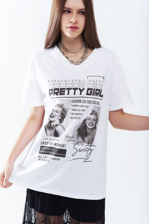 Q2 Women's Tees & Tanks One Size / White White Relaxed Marilyn Monroe T-Shirt With Pop Culture Icons