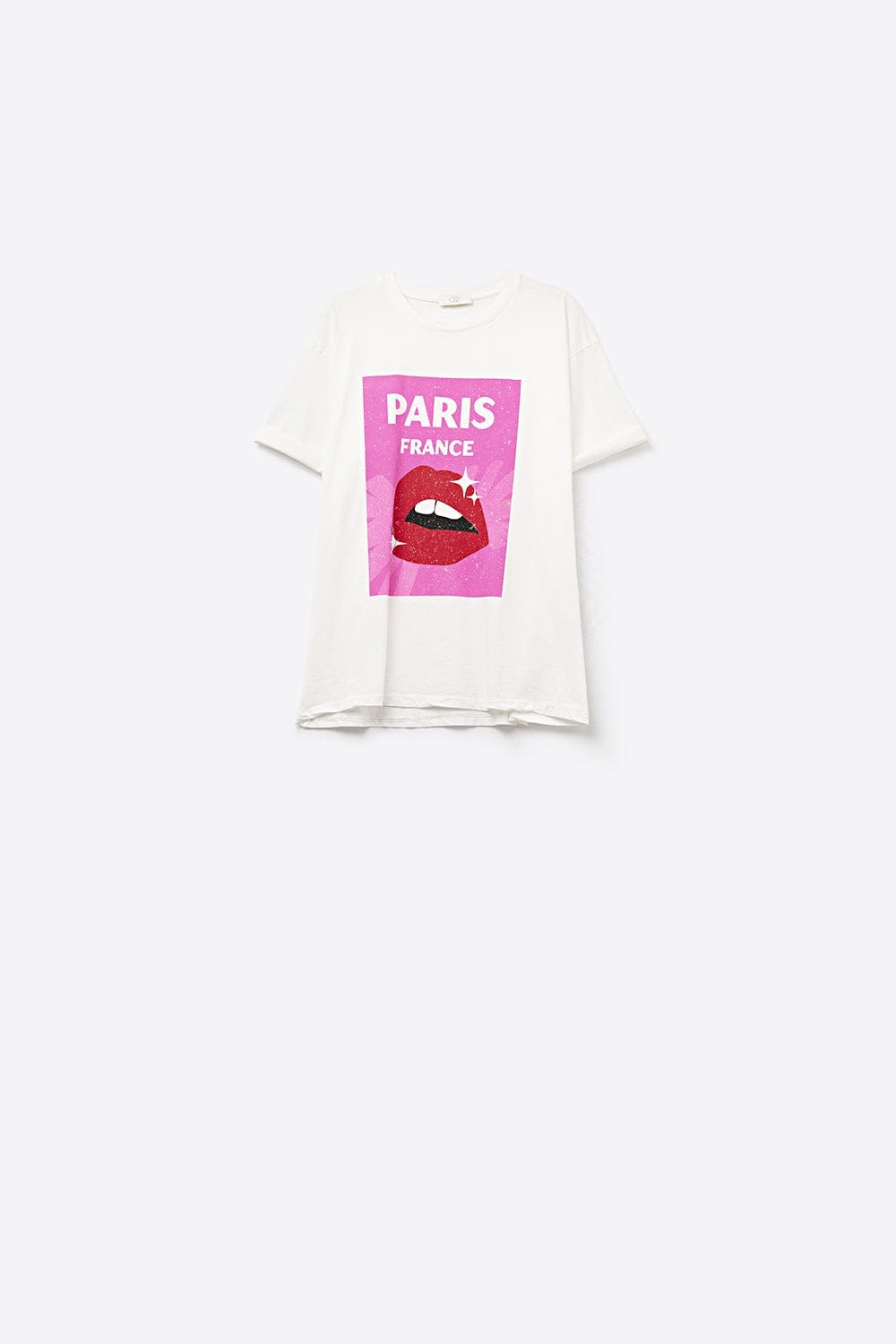 Q2 Women's Tees & Tanks One Size / White White Relaxed T-Shirt With Lip Print Made In Italy