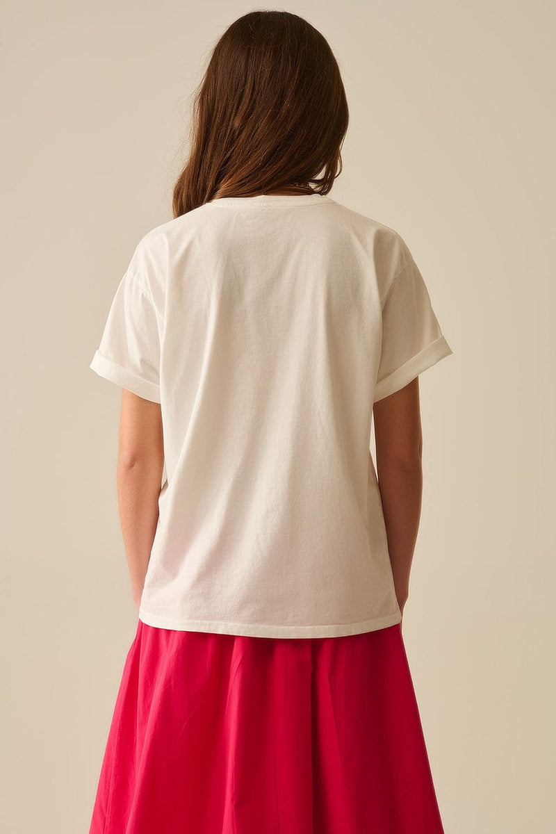 Q2 Women's Tees & Tanks One Size / White White Relaxed T-Shirt With Lip Print Made In Italy